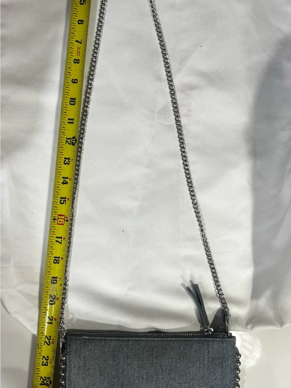 Denim Crossbody Clutch with Chain Strap